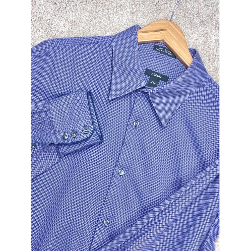 Alfani Micro Pattern Long Sleeve Button Down Shirt Mens XL Purple Blue Business